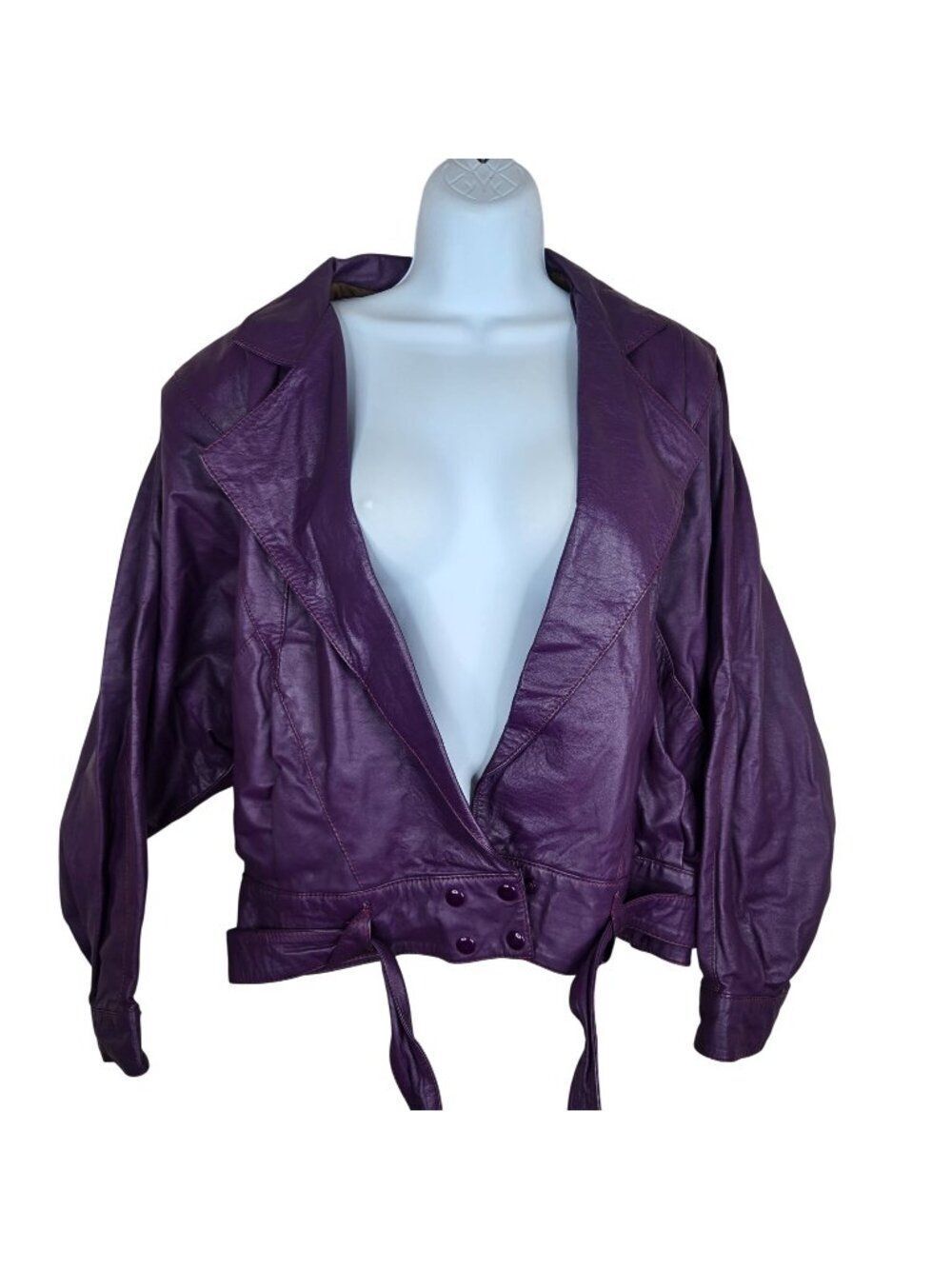 Vintage 80s Purple Crop Leather Jacket Womens Size M